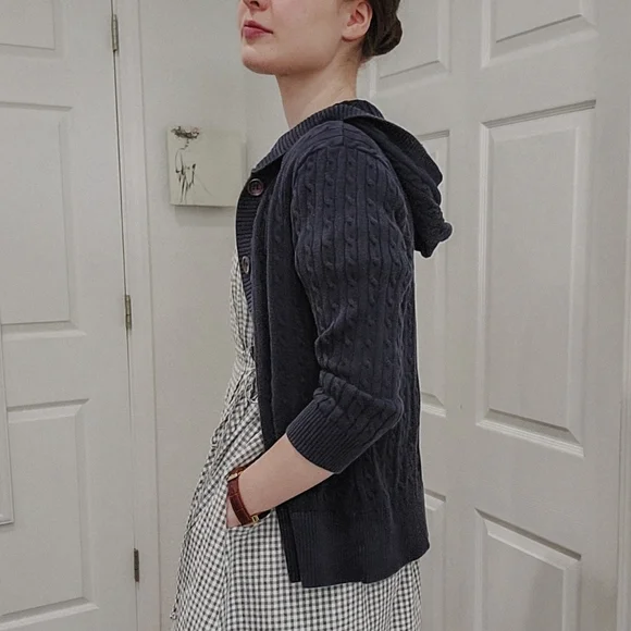 Women's Blue Cable Knit Cardigan - Picture 3 of 8
